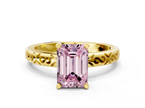 Yellow gold Fancy Pink Emerald  Solitaire Engagement Ring with Scrollwork Band and Four-Prong Setting_136
