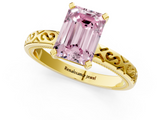 Yellow gold Fancy Pink Emerald  Solitaire Engagement Ring with Scrollwork Band and Four-Prong Setting_137