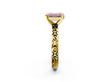 Yellow gold Fancy Pink Emerald  Solitaire Engagement Ring with Scrollwork Band and Four-Prong Setting_138