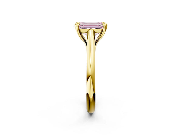 Yellow gold Fancy Pink Emerald  Solitaire Engagement Ring with Six-Prong Setting and Classic Band
