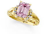 Yellow gold Fancy Pink Emerald  Solitaire Filigree Engagement Ring with Halo and Prong Setting_52
