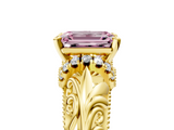 Yellow gold Fancy Pink Emerald  Solitaire Filigree Engagement Ring with Halo and Prong Setting_56