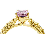 Yellow gold Fancy Pink Emerald  Solitaire Floral Milgrain Engagement Ring_58
