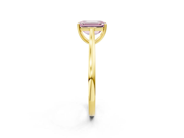 Yellow gold Fancy Pink Emerald  Solitaire Heart Prong Engagement Ring with Tapered Band