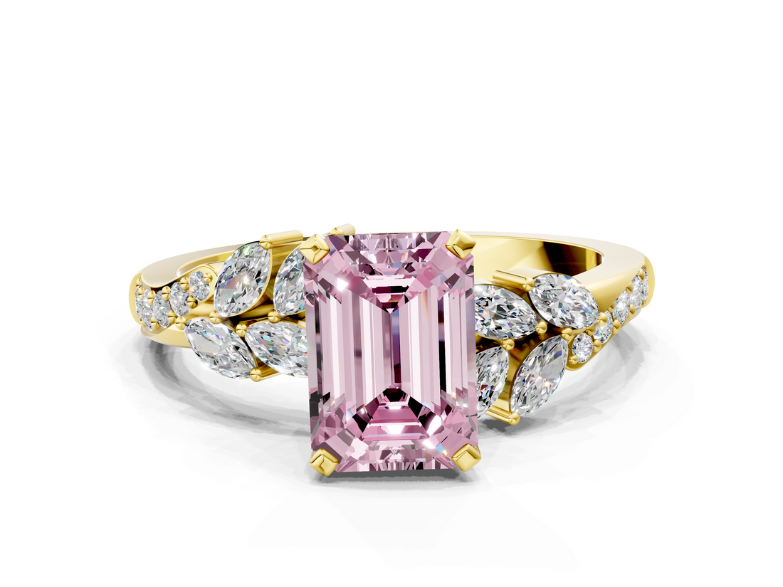 Yellow gold Fancy Pink Emerald  Solitaire Marquise Twist Band with Six-Prong Setting_75