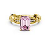 Yellow gold Fancy Pink Emerald  Solitaire Milgrain Diamond Engagement Ring with Bezel and Marquise Band_131