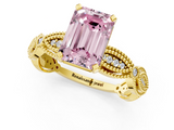 Yellow gold Fancy Pink Emerald  Solitaire Milgrain Diamond Engagement Ring with Bezel and Marquise Band_132