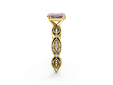 Yellow gold Fancy Pink Emerald  Solitaire Milgrain Diamond Engagement Ring with Bezel and Marquise Band_133