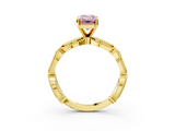 Yellow gold Fancy Pink Emerald  Solitaire Milgrain Diamond Engagement Ring with Bezel and Marquise Band_134