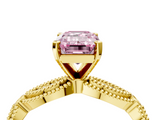 Yellow gold Fancy Pink Emerald  Solitaire Milgrain Diamond Engagement Ring with Bezel and Marquise Band_135