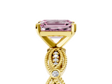 Yellow gold Fancy Pink Emerald  Solitaire Milgrain Diamond Engagement Ring with Bezel and Marquise Band_136