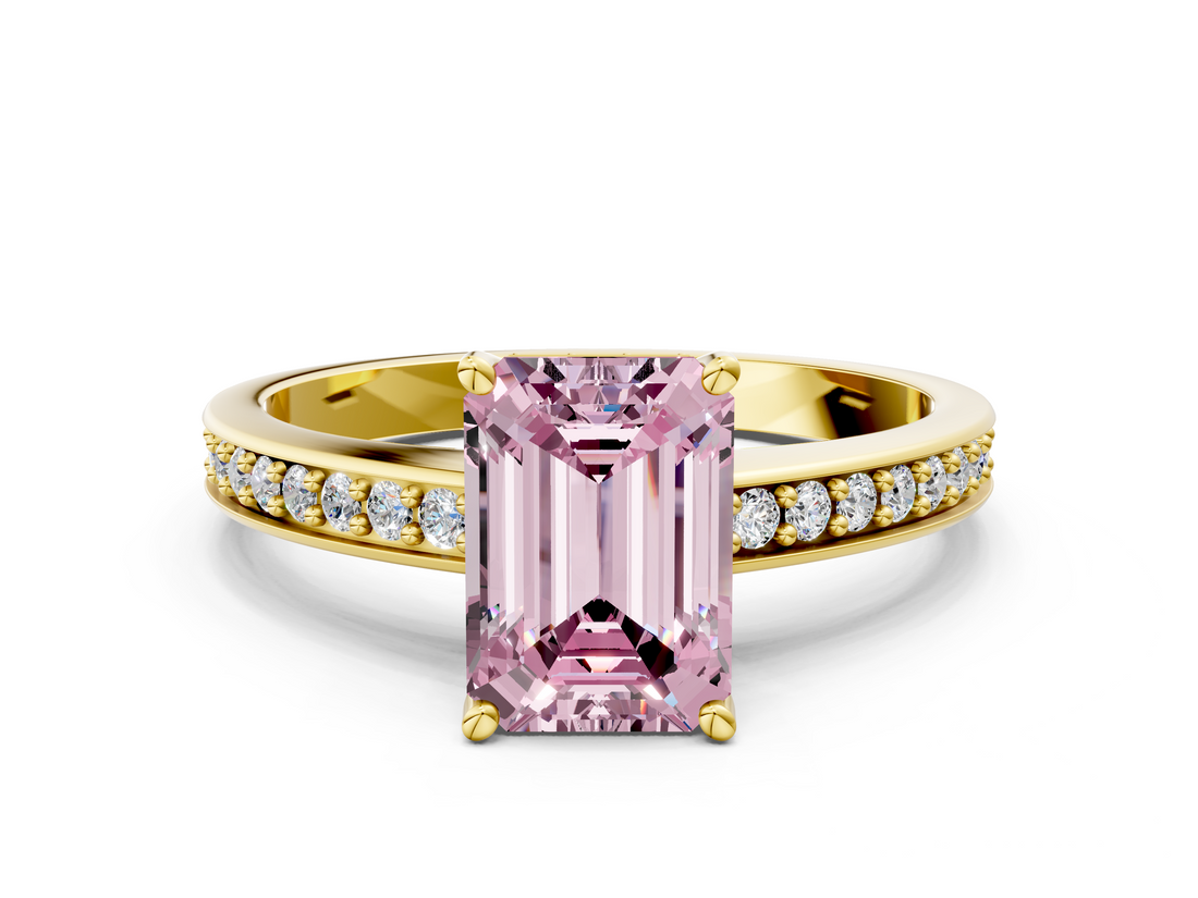 Yellow gold Fancy Pink Emerald  Solitaire Pavé Band Prong Setting Ring_19