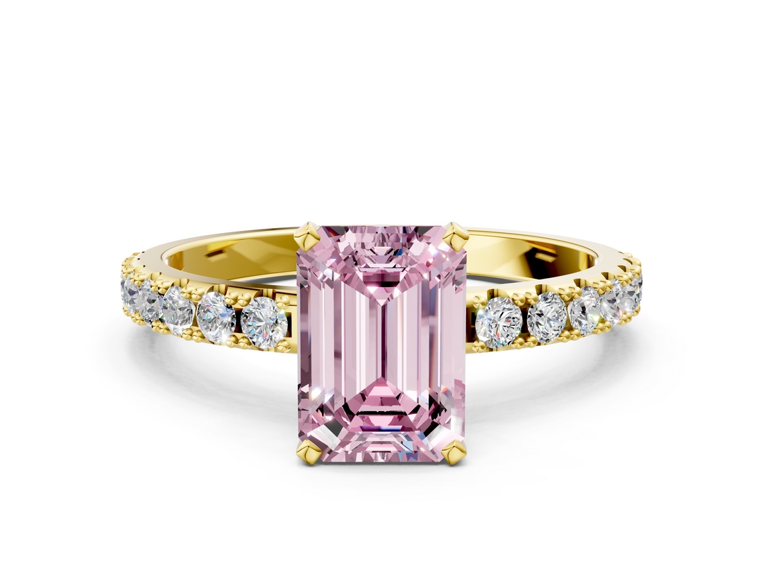 Yellow gold Fancy Pink Emerald  Solitaire Pavé Band with Four-Prong Setting_162
