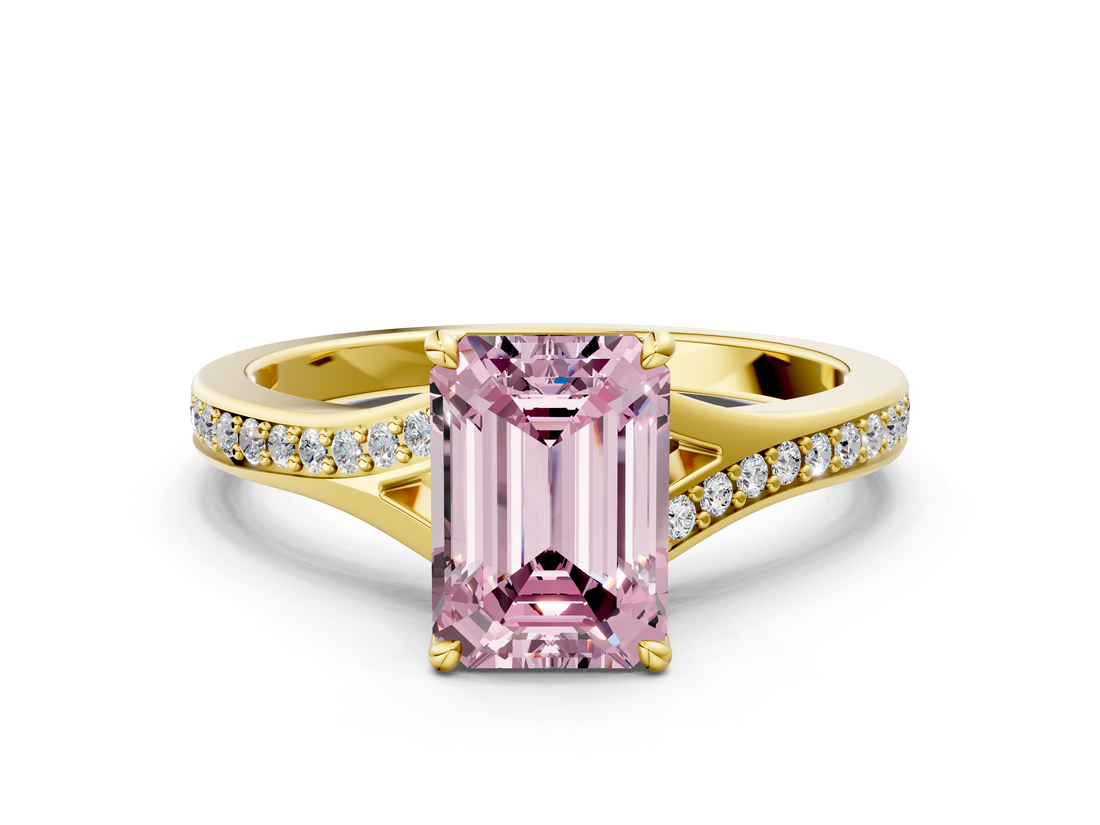 Yellow gold Fancy Pink Emerald  Solitaire Pavé Band with Four-Prong Setting_28