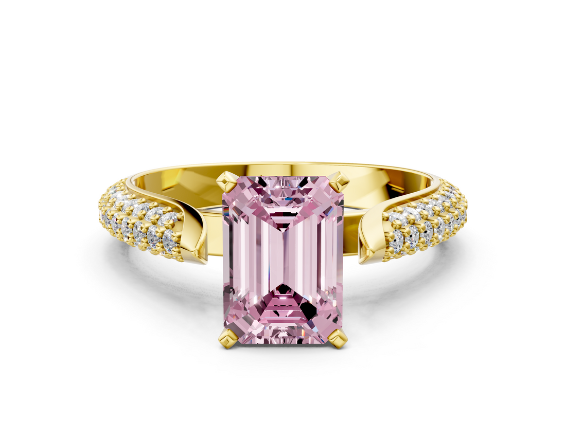Yellow gold Fancy Pink Emerald  Solitaire Pavé Diamond Engagement Ring with Four-Prong Setting_137
