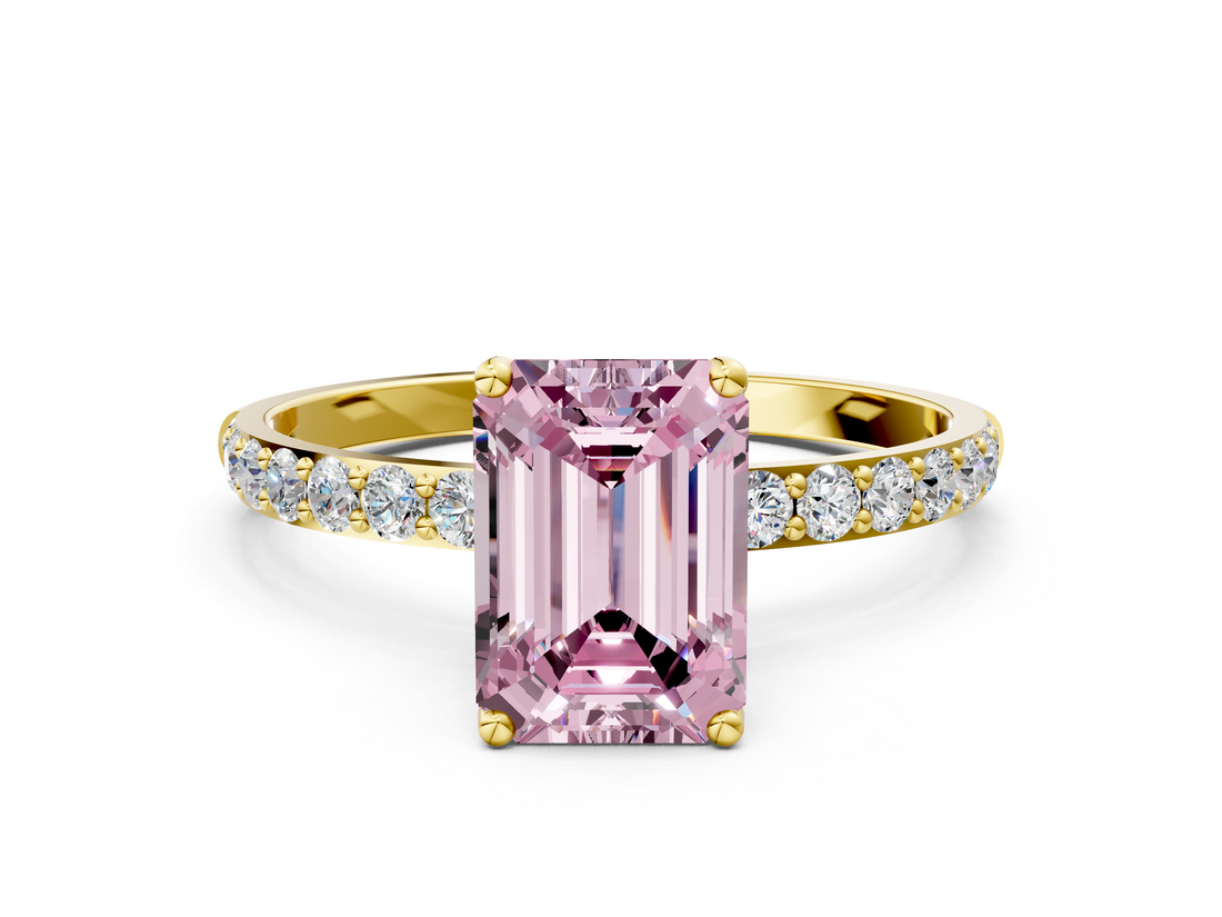 Yellow gold Fancy Pink Emerald  Solitaire Pavé Diamond Engagement Ring with Four-Prong Setting_25