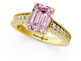Yellow gold Fancy Pink Emerald  Solitaire Pavé Diamond Milgrain Engagement Ring with Four-Prong Setting_4