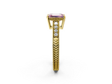 Yellow gold Fancy Pink Emerald  Solitaire Pavé Diamond Milgrain Engagement Ring with Four-Prong Setting_5