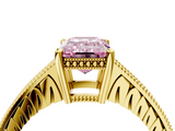Yellow gold Fancy Pink Emerald  Solitaire Pavé Diamond Milgrain Engagement Ring with Four-Prong Setting_7