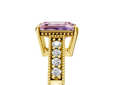 Yellow gold Fancy Pink Emerald  Solitaire Pavé Diamond Milgrain Engagement Ring with Four-Prong Setting_8