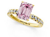 Yellow gold Fancy Pink Emerald  Solitaire Pave Diamond Engagement Ring with Four-Prong Setting_345