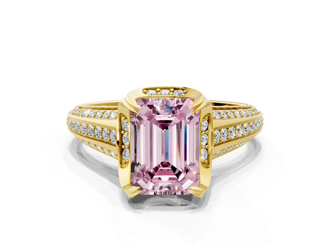 Yellow gold Fancy Pink Emerald  Solitaire Pave Split Shank Ring with Four-Prong Setting_87