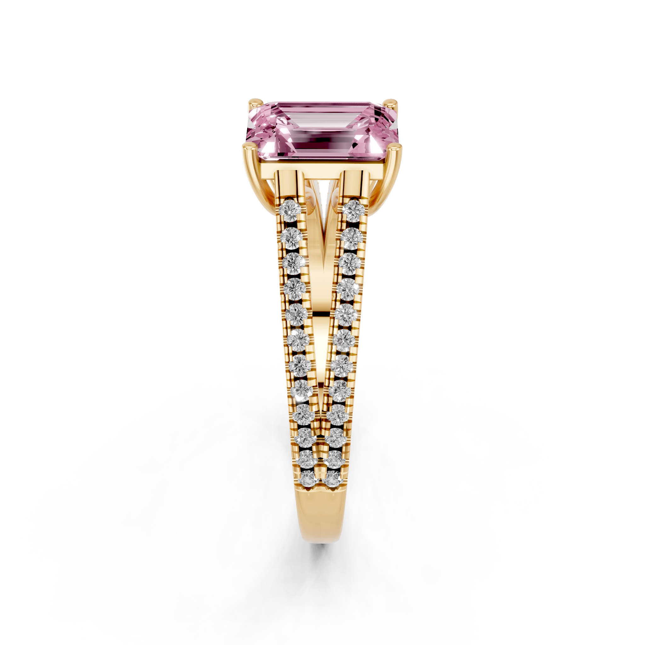 Yellow gold Fancy Pink Emerald  Solitaire Split Shank Pavé Diamond Engagement Ring_306