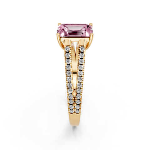 Yellow gold Fancy Pink Emerald  Solitaire Split Shank Pavé Diamond Engagement Ring_306