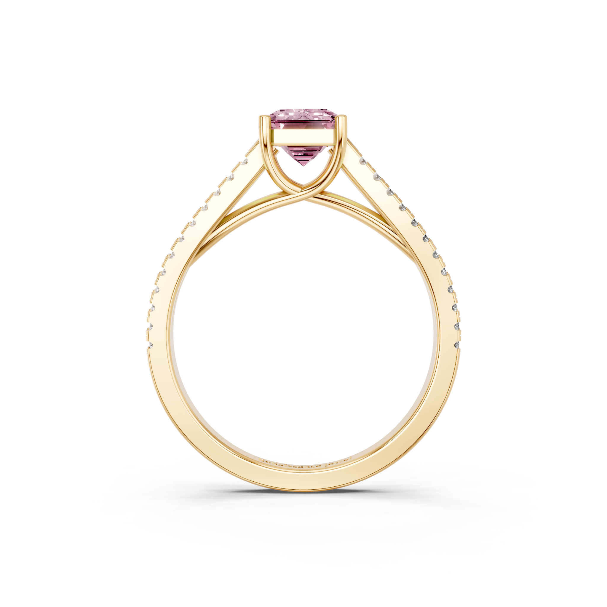 Yellow gold Fancy Pink Emerald  Solitaire Split Shank Pavé Diamond Engagement Ring_307