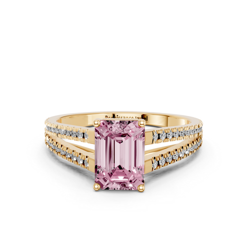 Yellow gold Fancy Pink Emerald  Solitaire Split Shank Pavé Diamond Engagement Ring_313