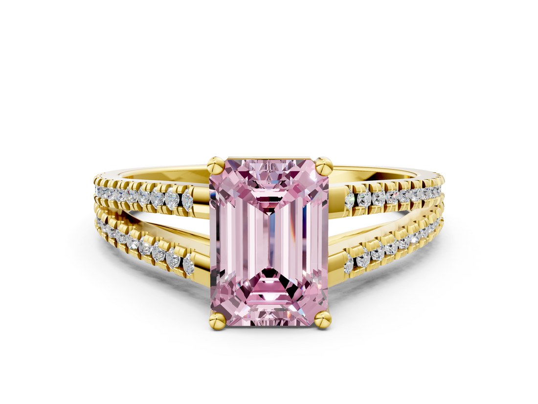 Yellow gold Fancy Pink Emerald  Solitaire Split Shank Pavé Diamond Engagement Ring_453