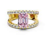 Yellow gold Fancy Pink Emerald  Solitaire Split Shank Pave Diamond Ring_49