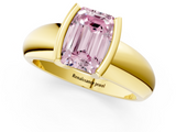Yellow gold Fancy Pink Emerald  Solitaire Tension Set Diamond Ring with Wide Band_21