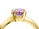 Yellow gold Fancy Pink Emerald  Solitaire Tension Set Diamond Ring with Wide Band_24