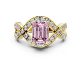 Yellow gold Fancy Pink Emerald  Solitaire Twist Band Pavé Diamond Engagement Ring_52