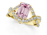 Yellow gold Fancy Pink Emerald  Solitaire Twist Band Pavé Diamond Engagement Ring_53