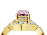 Yellow gold Fancy Pink Emerald  Solitaire Twist Band Pavé Diamond Engagement Ring_56