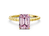 Yellow gold Fancy Pink Emerald  Solitaire Twist Band Ring with Four-Prong Setting_68