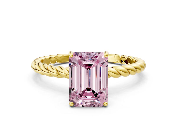 Yellow gold Fancy Pink Emerald  Solitaire Twist Band Ring with Four-Prong Setting