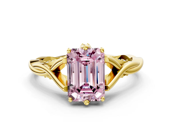 Yellow gold Fancy Pink Emerald  Solitaire Twist Band Six-Prong Setting