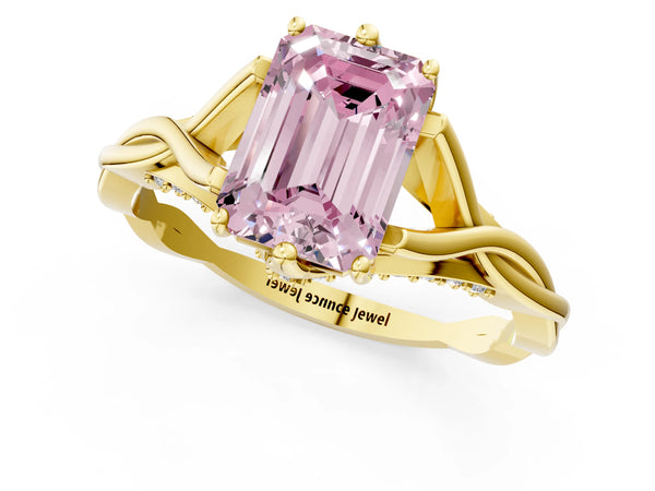 Yellow gold Fancy Pink Emerald  Solitaire Twist Band Six-Prong Setting