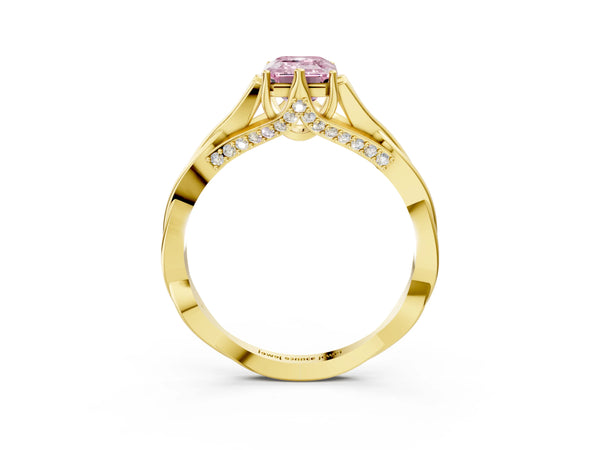 Yellow gold Fancy Pink Emerald  Solitaire Twist Band Six-Prong Setting
