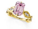 Yellow gold Fancy Pink Emerald  Solitaire Twist Band with Leaf Prong Setting 1