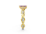 Yellow gold Fancy Pink Emerald  Solitaire Twist Band with Leaf Prong Setting 2