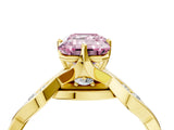 Yellow gold Fancy Pink Emerald  Solitaire Twist Band with Leaf Prong Setting 4