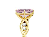 Yellow gold Fancy Pink Emerald  Solitaire Twist Band with Leaf Prong Setting 5