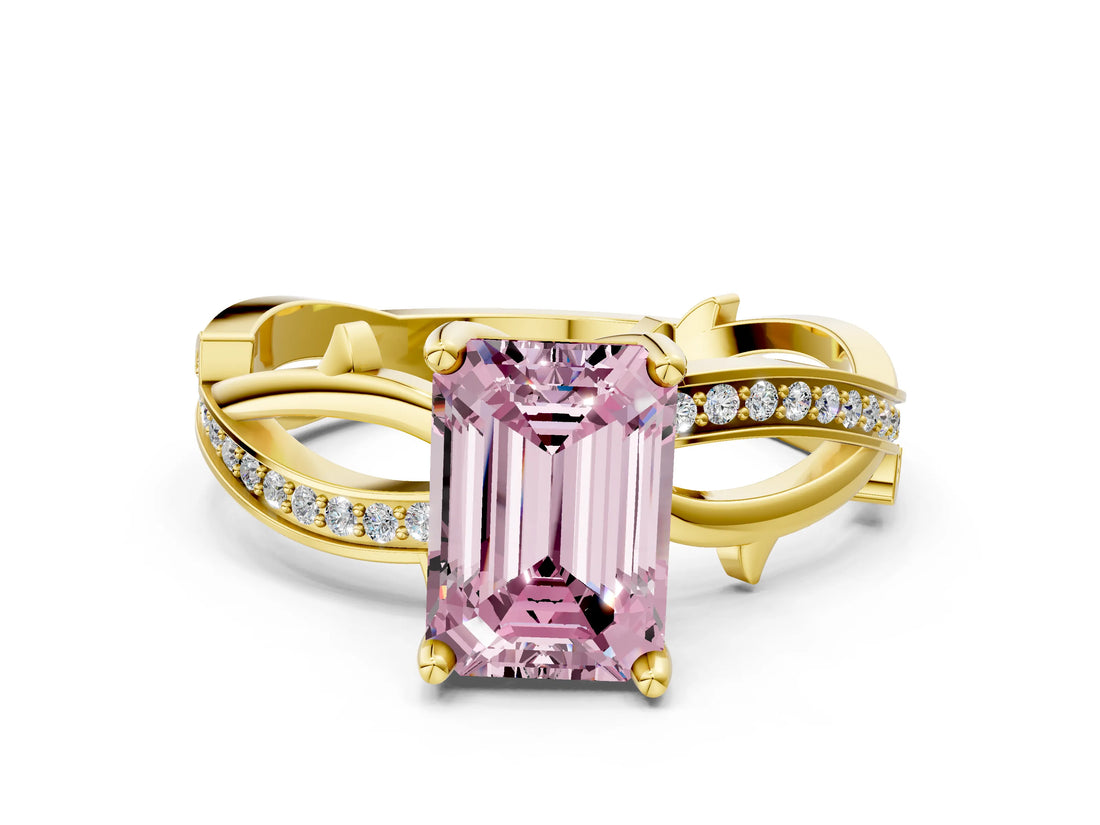 Yellow gold Fancy Pink Emerald  Solitaire Twist Band with Pavé Accents and Four-Prong Setting_20