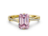 Yellow gold Fancy Pink Emerald  Solitaire Twist Band with Pavé Diamonds and Four-Prong Setting_53