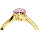 Yellow gold Fancy Pink Emerald  Solitaire Twist Band with Pavé Diamonds and Four-Prong Setting_57