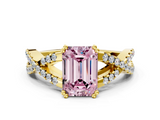 Yellow gold Fancy Pink Emerald  Solitaire Twist Band with Pavé Setting and Four-Prong Setting_17
